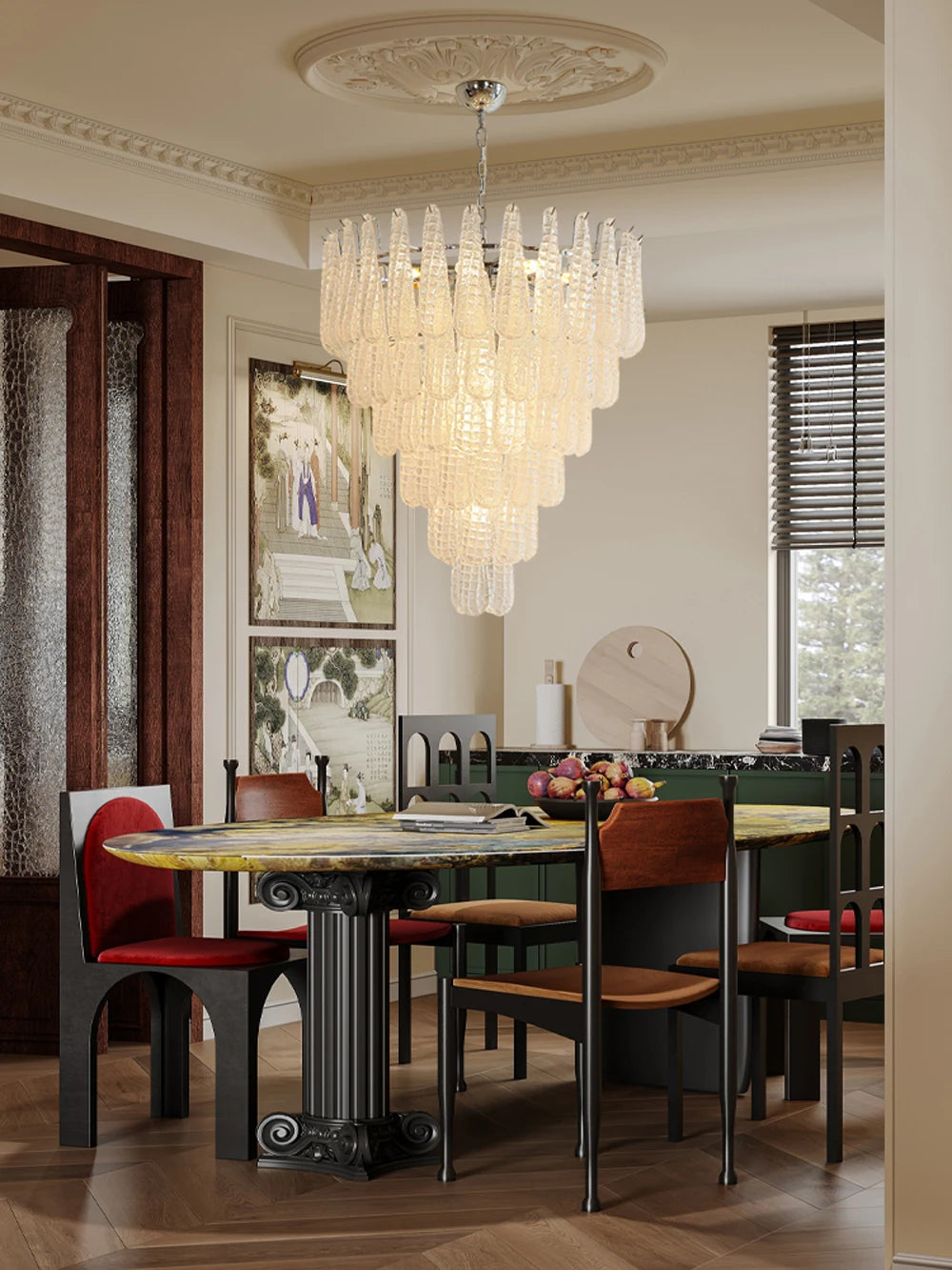 [coloreno] French Glass Chandelier Blue Pink White