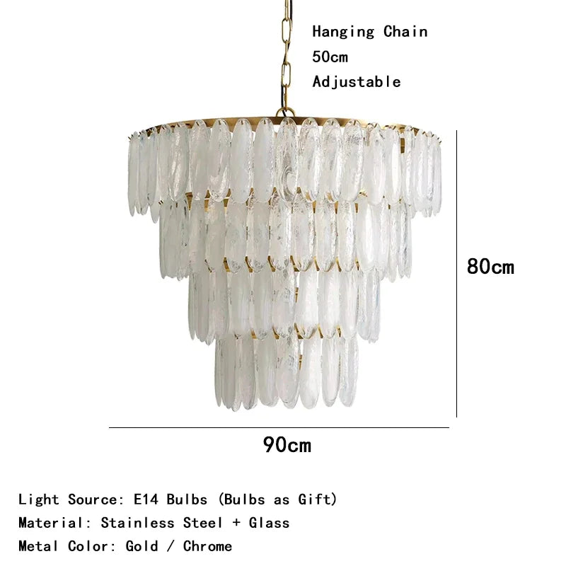 [Bianco] White Glass Pendant Art Deco Gold Chrome