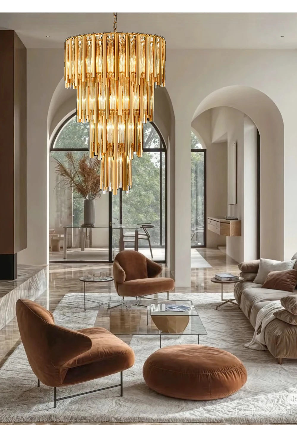 [Scala] Staircase Glass Chandelier Gold Luxury