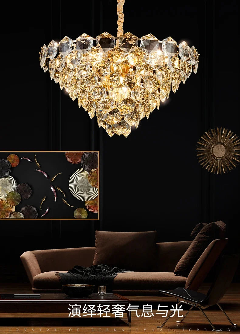 [Luminaire] Vintage Crystal LED Chandelier Gold Luxury