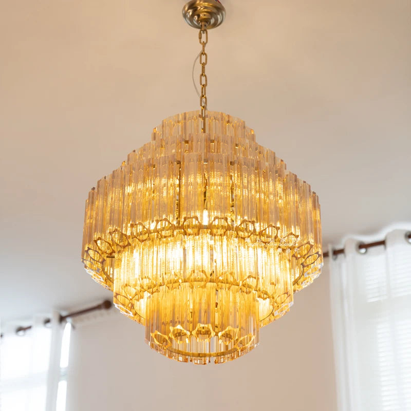[Dorato] Vintage Gold Glass Chandelier French Round