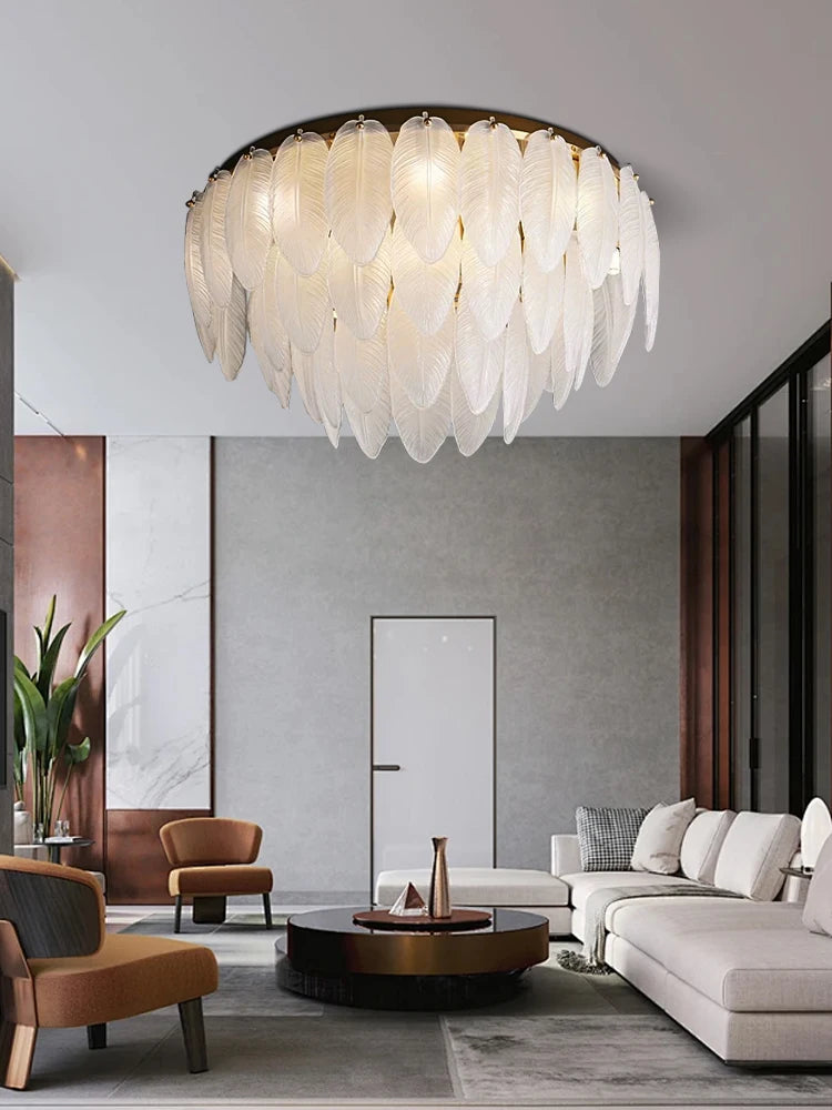 [Blanche] Glass Ceiling Chandelier White French