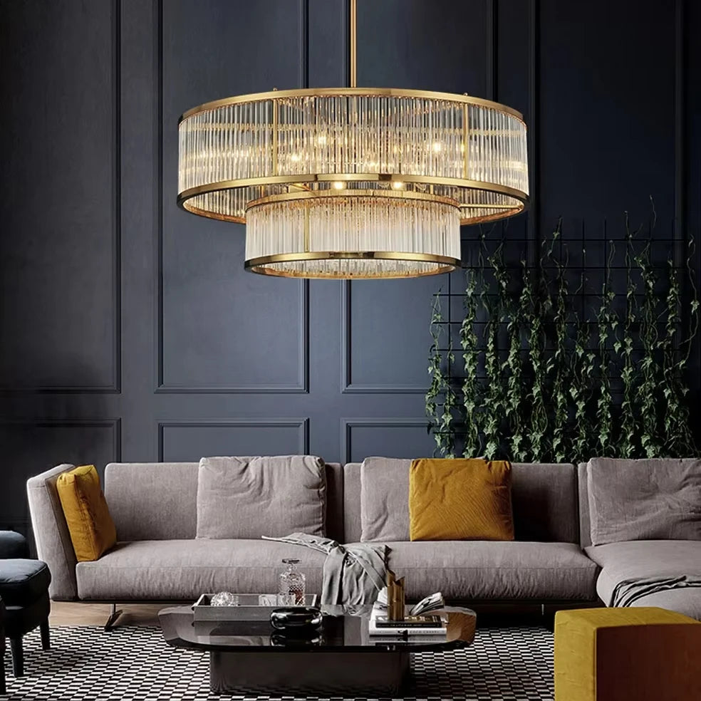 [Radiance] Copper Crystal Chandelier Golden Round