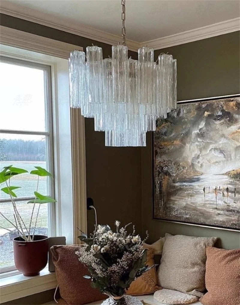[Vetro Colorato] Art Deco Glass Tube Chandelier Stained