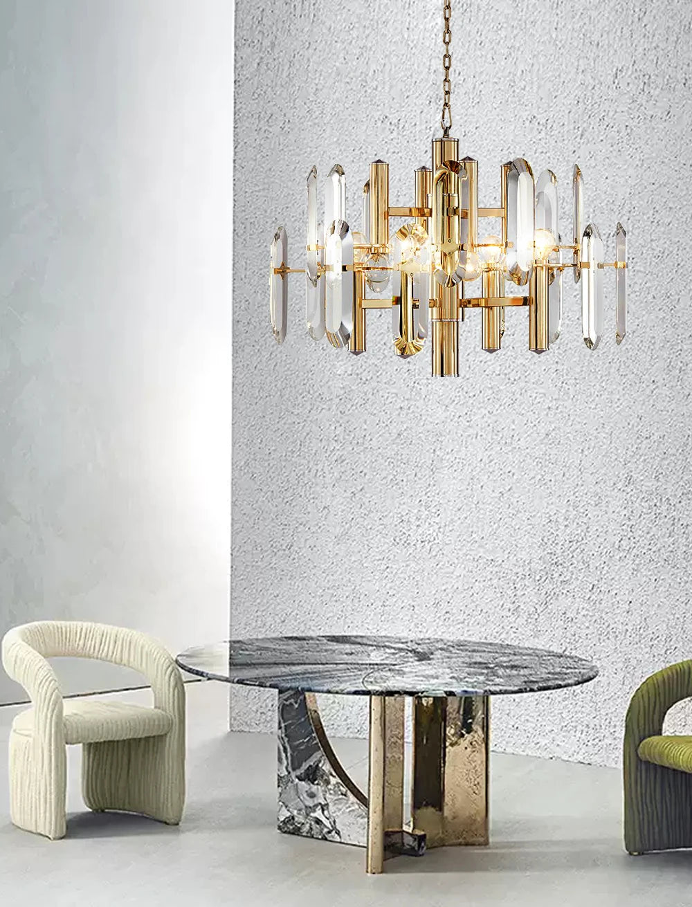 [Plafonnier] Crystal Ceiling Chandelier Brass Modern