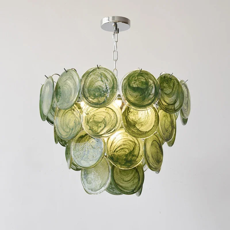 [Verde] French Vintage Green Glass Chandelier Murano