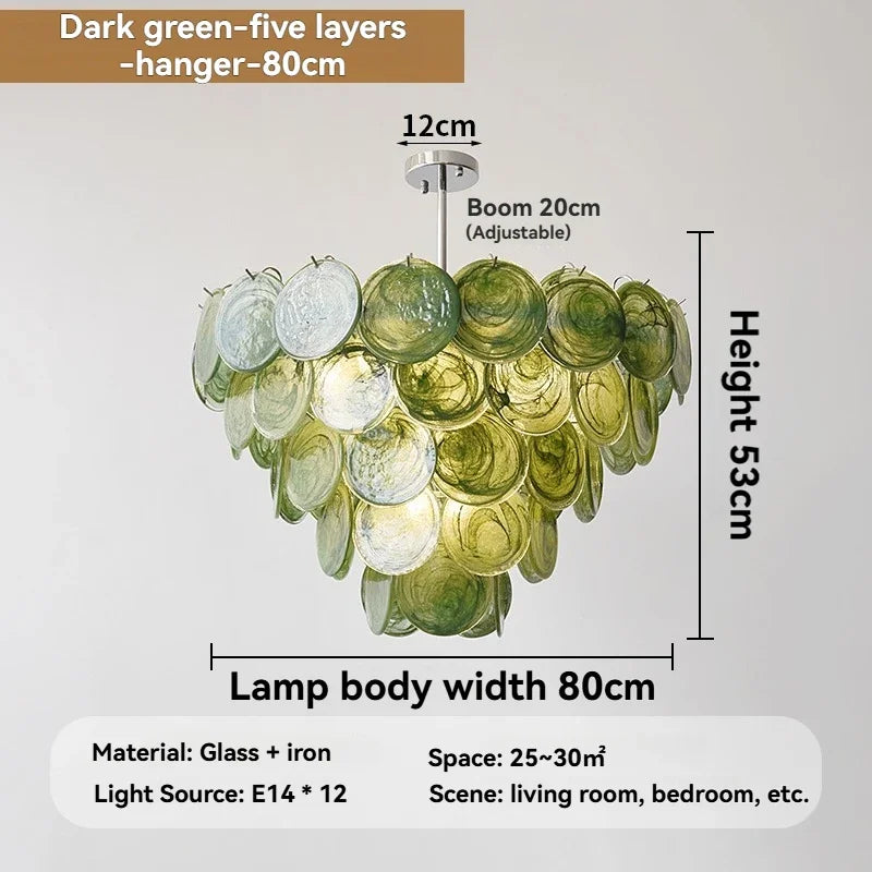 [Verde] French Vintage Green Glass Chandelier Murano