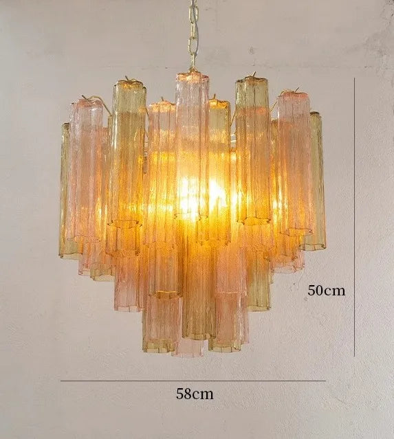 [Vetro Colorato] Art Deco Glass Tube Chandelier Stained