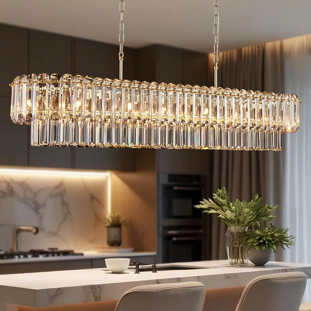 [Rettangolo] Gold Crystal Chandelier Rectangle Luxury