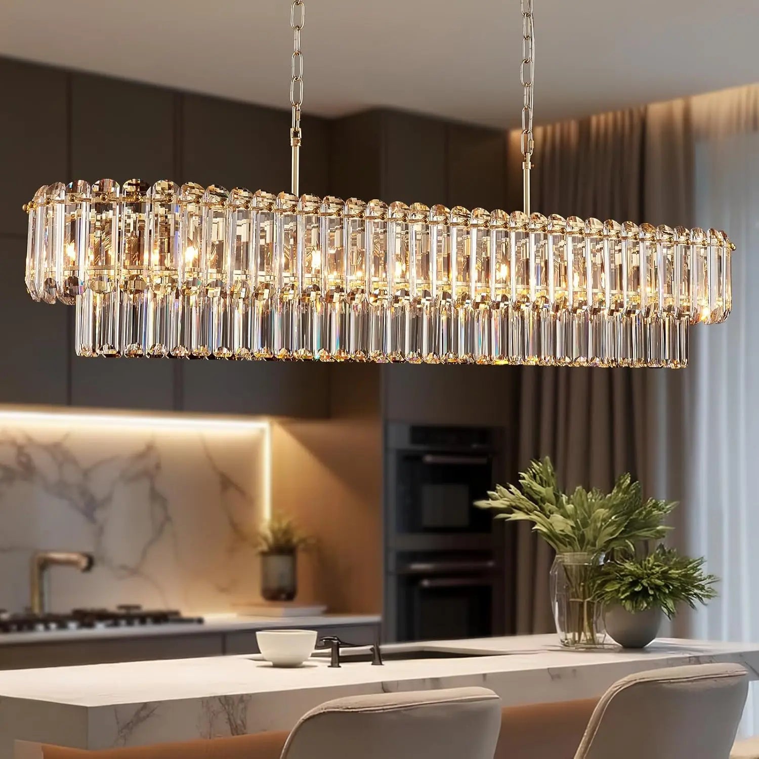 [Rettangolo] Gold Crystal Chandelier Rectangle Luxury