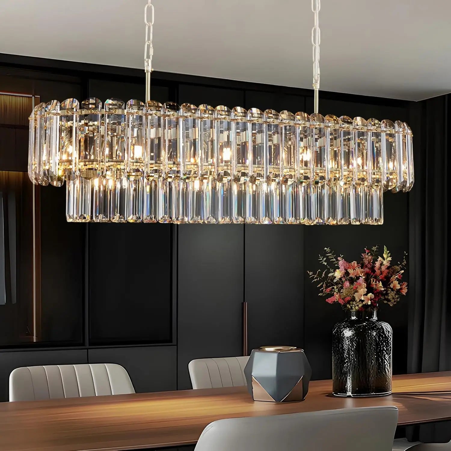 [Rettangolo] Gold Crystal Chandelier Rectangle Luxury
