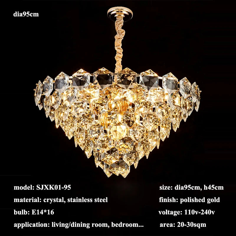 [Luminaire] Vintage Crystal LED Chandelier Gold Luxury