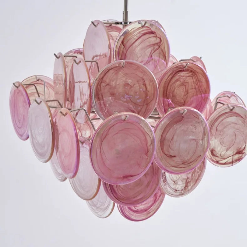 [Ellie] Pink Murano Disc Chandelier Handmade Glass