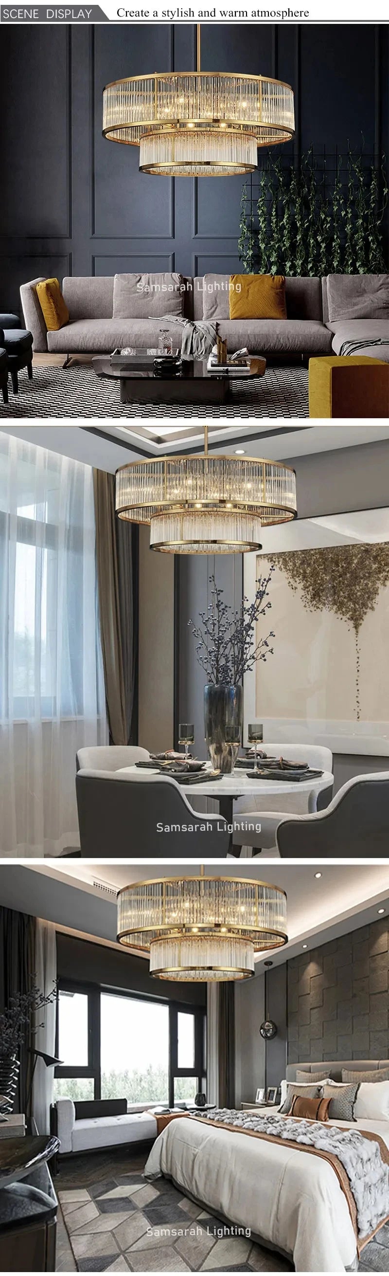 [Radiance] Copper Crystal Chandelier Golden Round