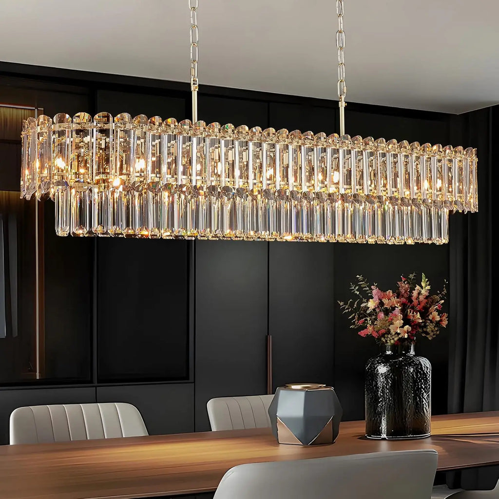 [Rettangolo] Gold Crystal Chandelier Rectangle Luxury