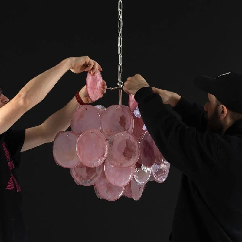 [Ellie] Pink Murano Disc Chandelier Handmade Glass