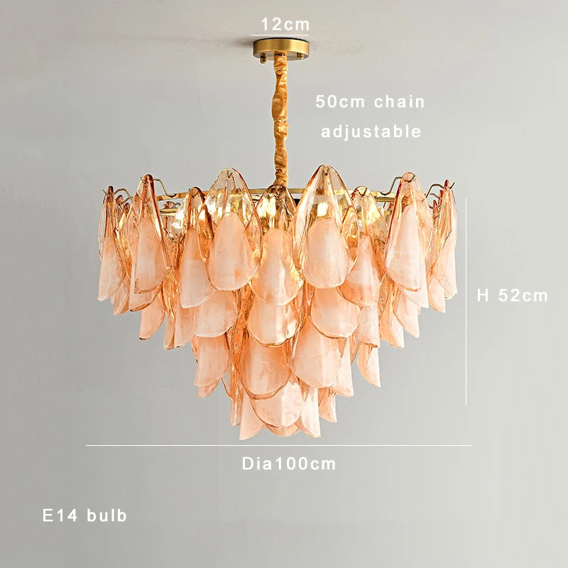 [Ambra Dorata] Gold Amber Glass Petal Chandelier Dimmable