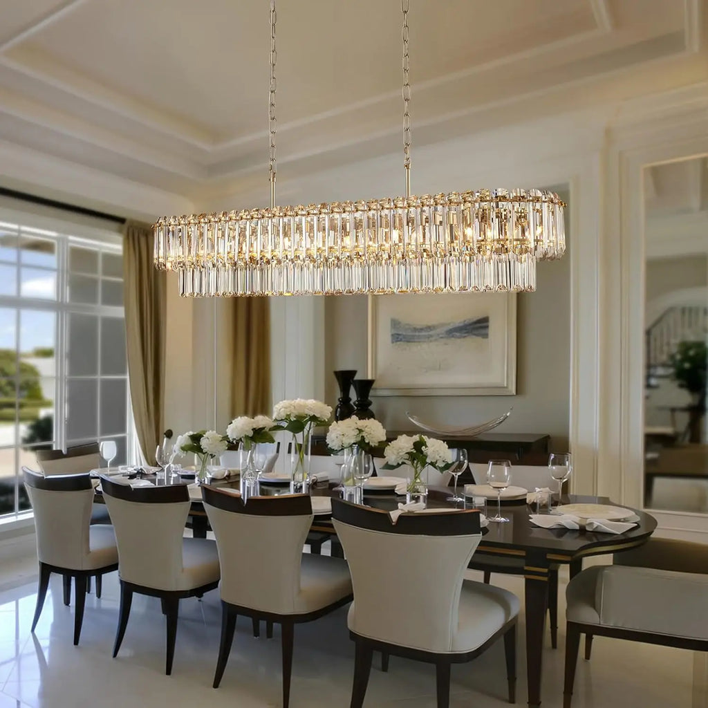 [Rettangolo] Gold Crystal Chandelier Rectangle Luxury
