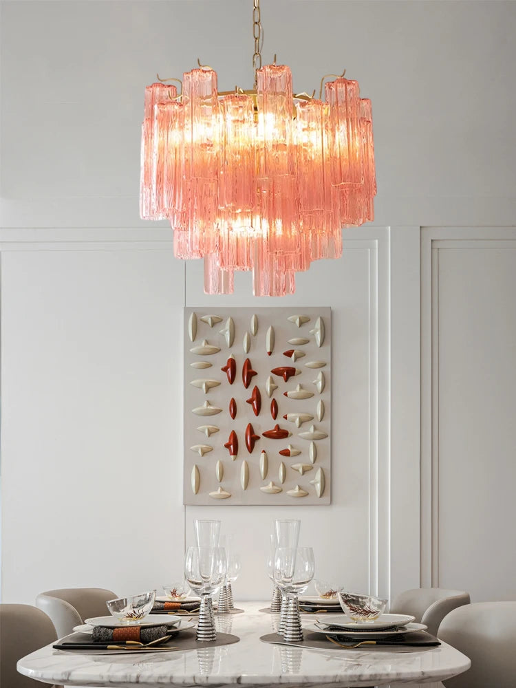 [Bellissima] Pink Glass Art Chandelier French E14
