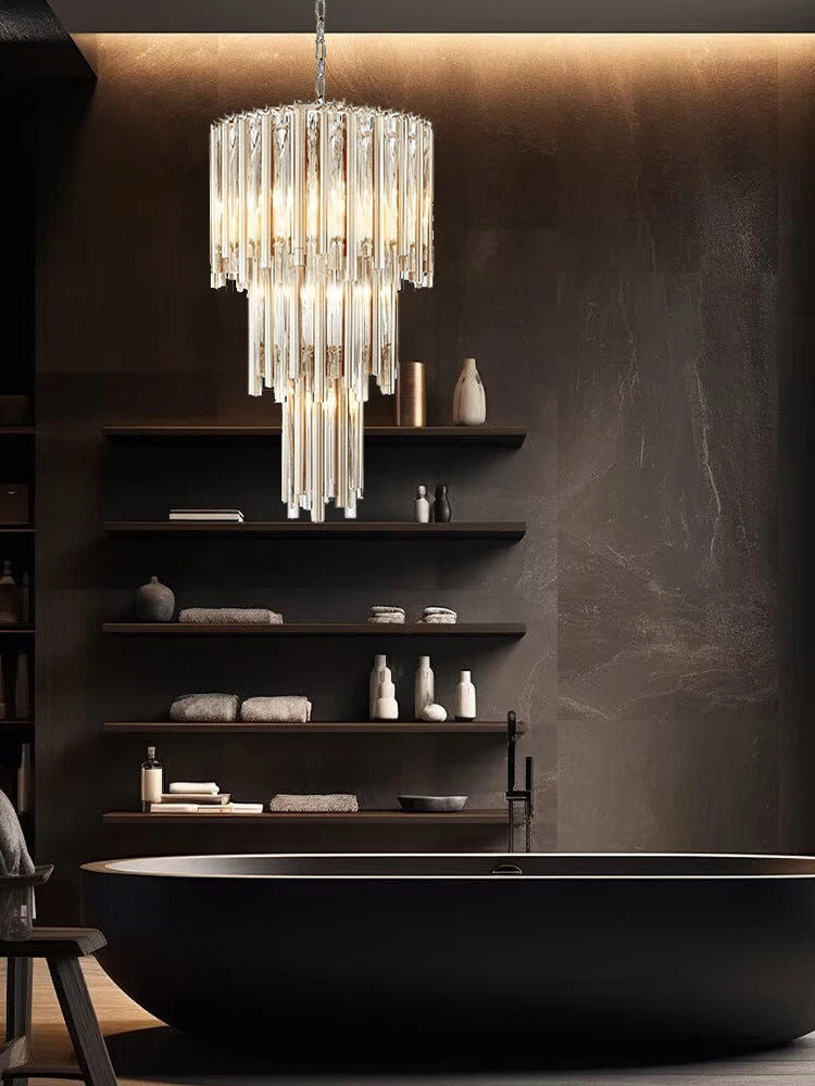 [Scala] Staircase Glass Chandelier Gold Luxury