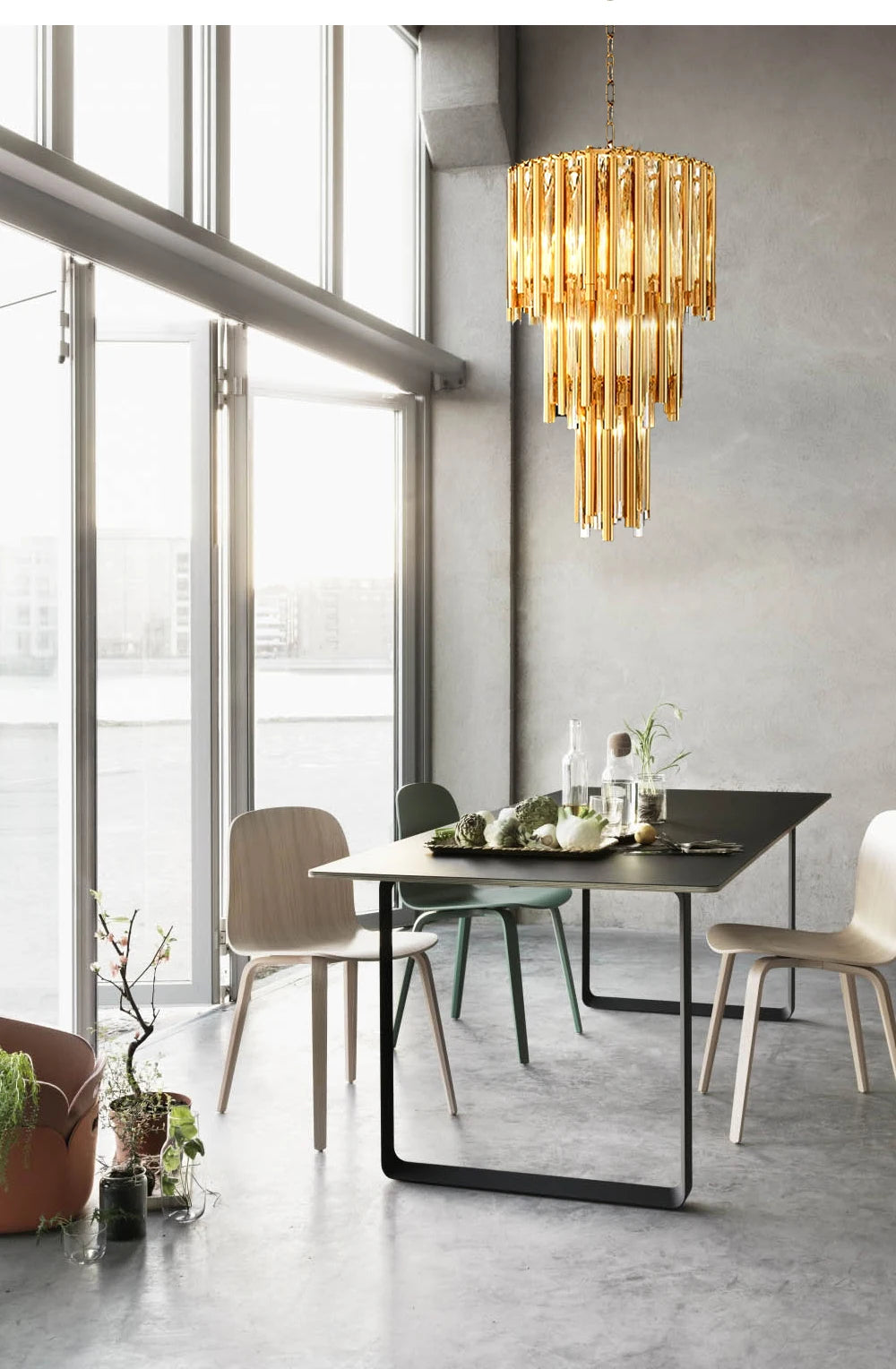 [Scala] Staircase Glass Chandelier Gold Luxury