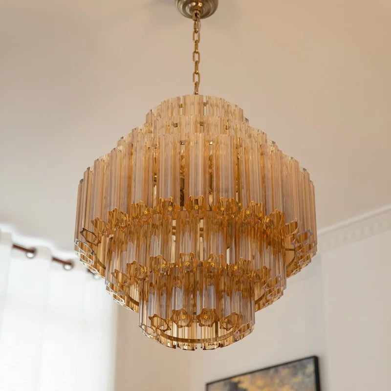 [Dorato] Vintage Gold Glass Chandelier French Round