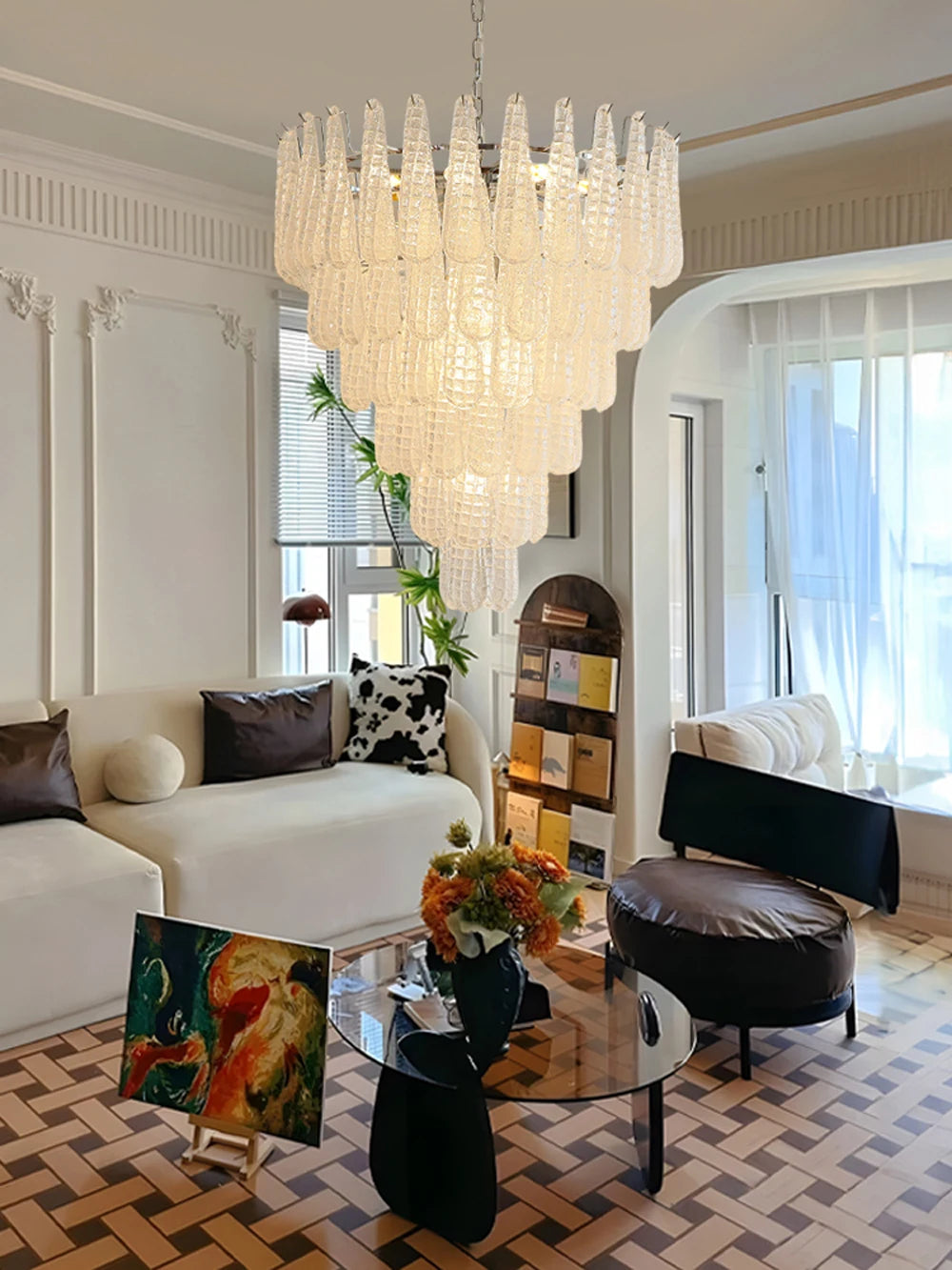 [coloreno] French Glass Chandelier Blue Pink White