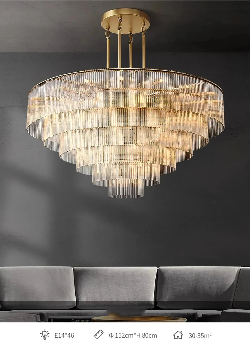 [Nordica] Nordic Luxury Glass Chandelier Gold Bar