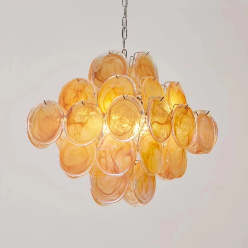 [Ellie] Pink Murano Disc Chandelier Handmade Glass