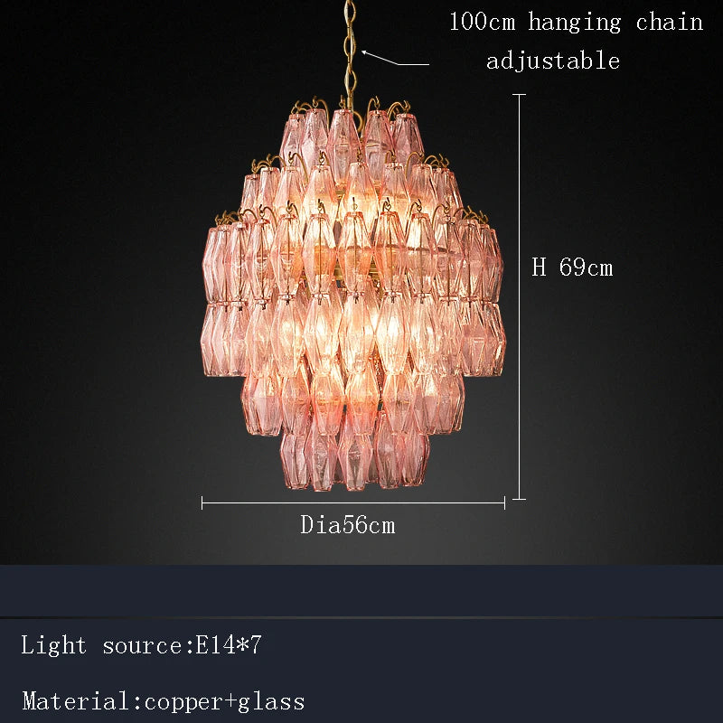 [Rosé] Postmodern Glass Chandelier Pink & Amber