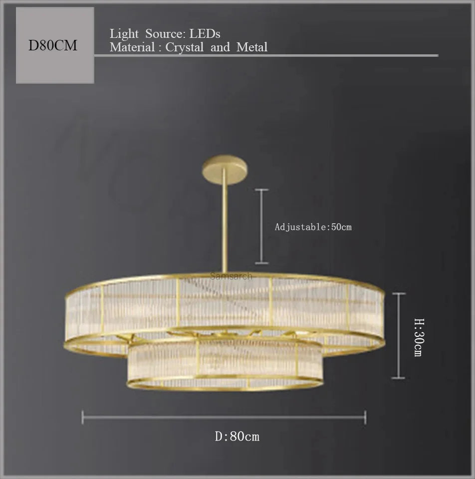 [Radiance] Copper Crystal Chandelier Golden Round