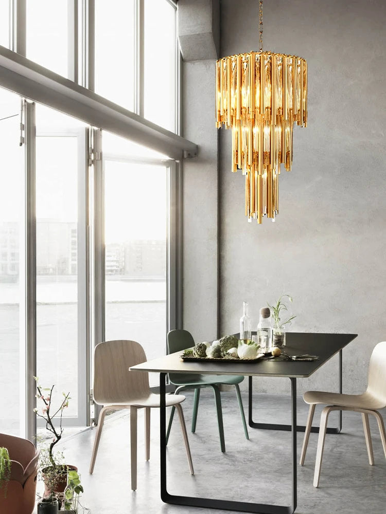 [Scala] Staircase Glass Chandelier Gold Luxury