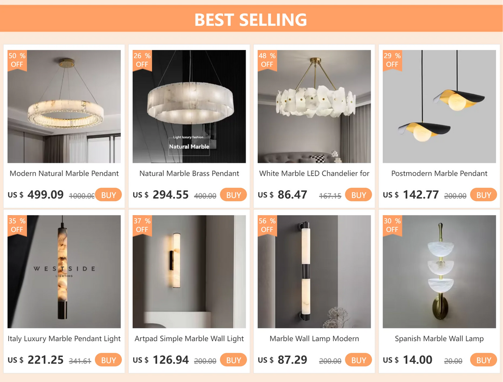 [Carrara] Marble Pendant Light Brass Gold
