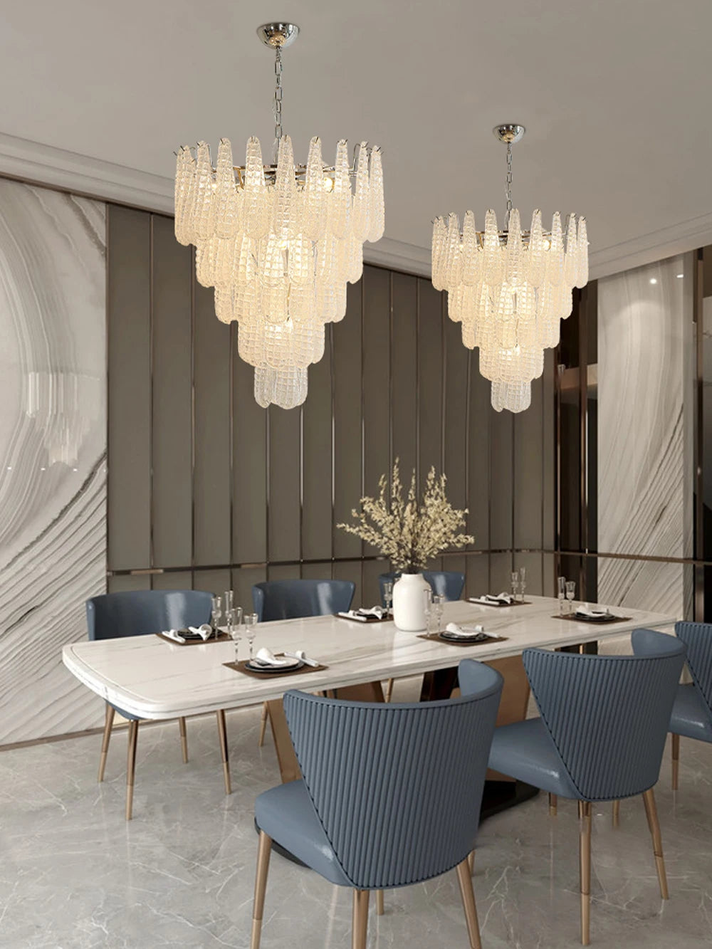 [coloreno] French Glass Chandelier Blue Pink White