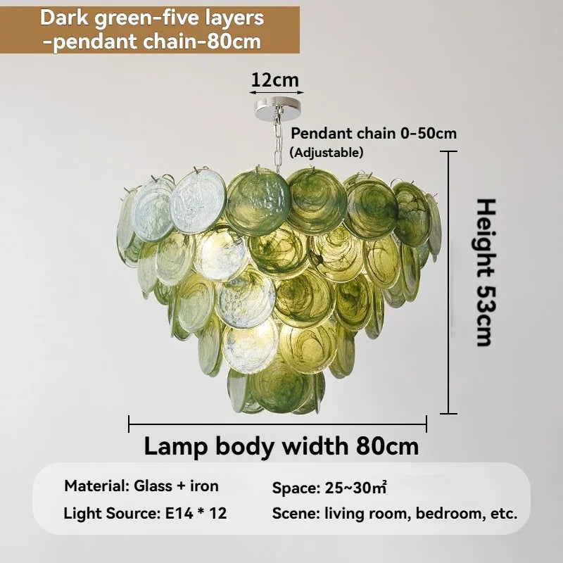 [Verde] French Vintage Green Glass Chandelier Murano