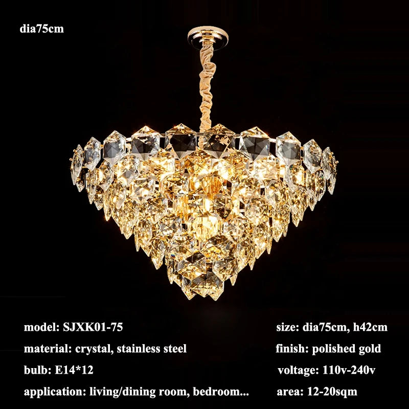 [Luminaire] Vintage Crystal LED Chandelier Gold Luxury