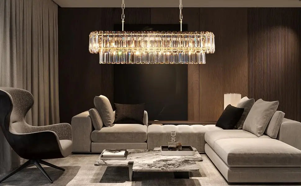 [Rettangolo] Gold Crystal Chandelier Rectangle Luxury
