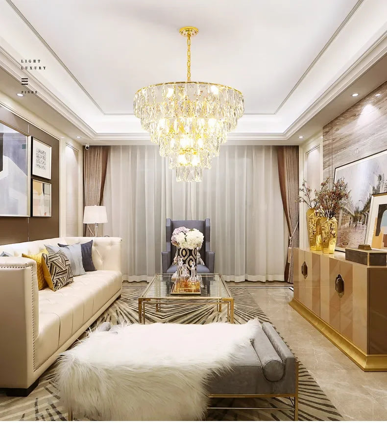 [Aurelia] Gold Crystal Chandelier Modern Lustre