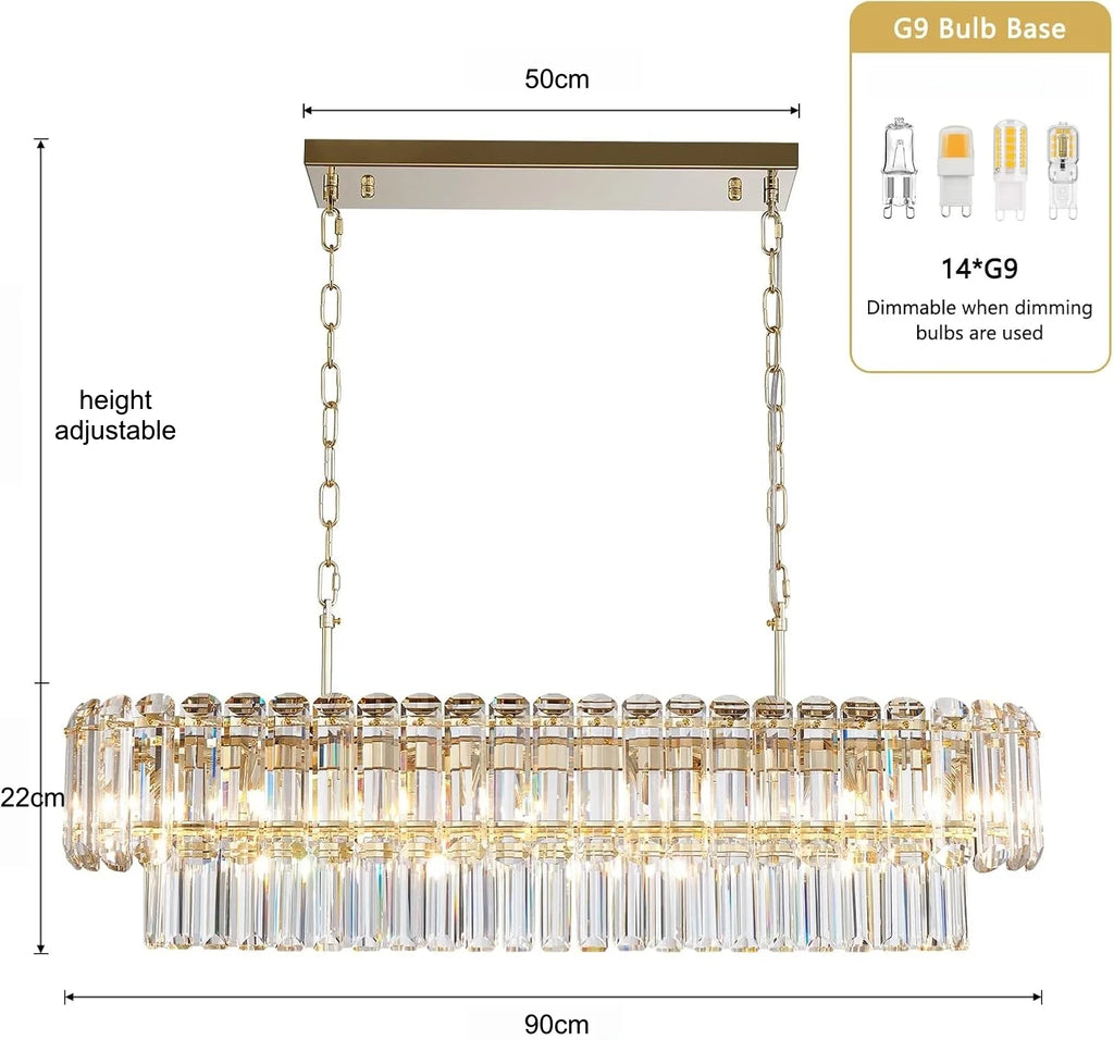 [Rettangolo] Gold Crystal Chandelier Rectangle Luxury
