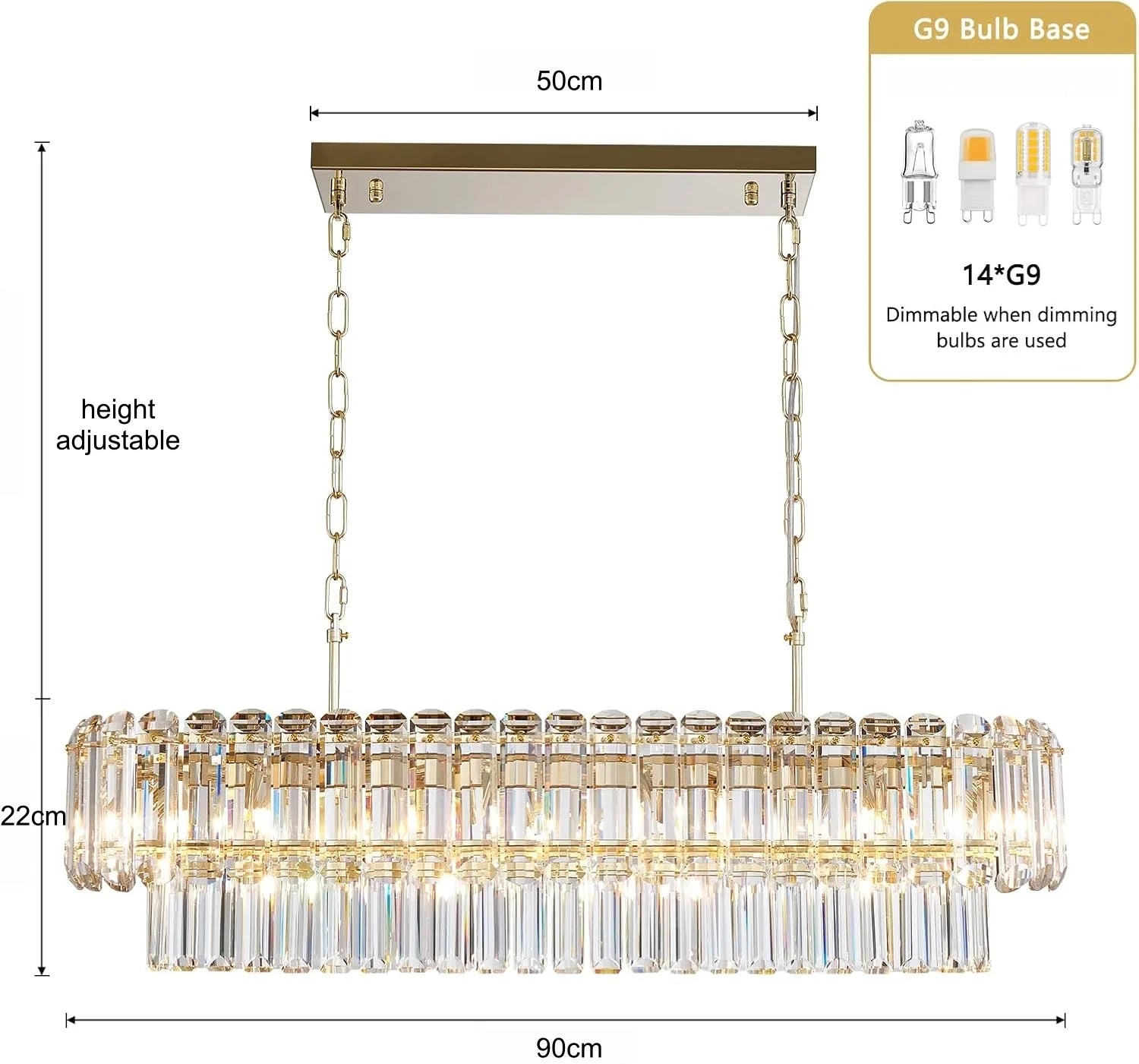 [Rettangolo] Gold Crystal Chandelier Rectangle Luxury
