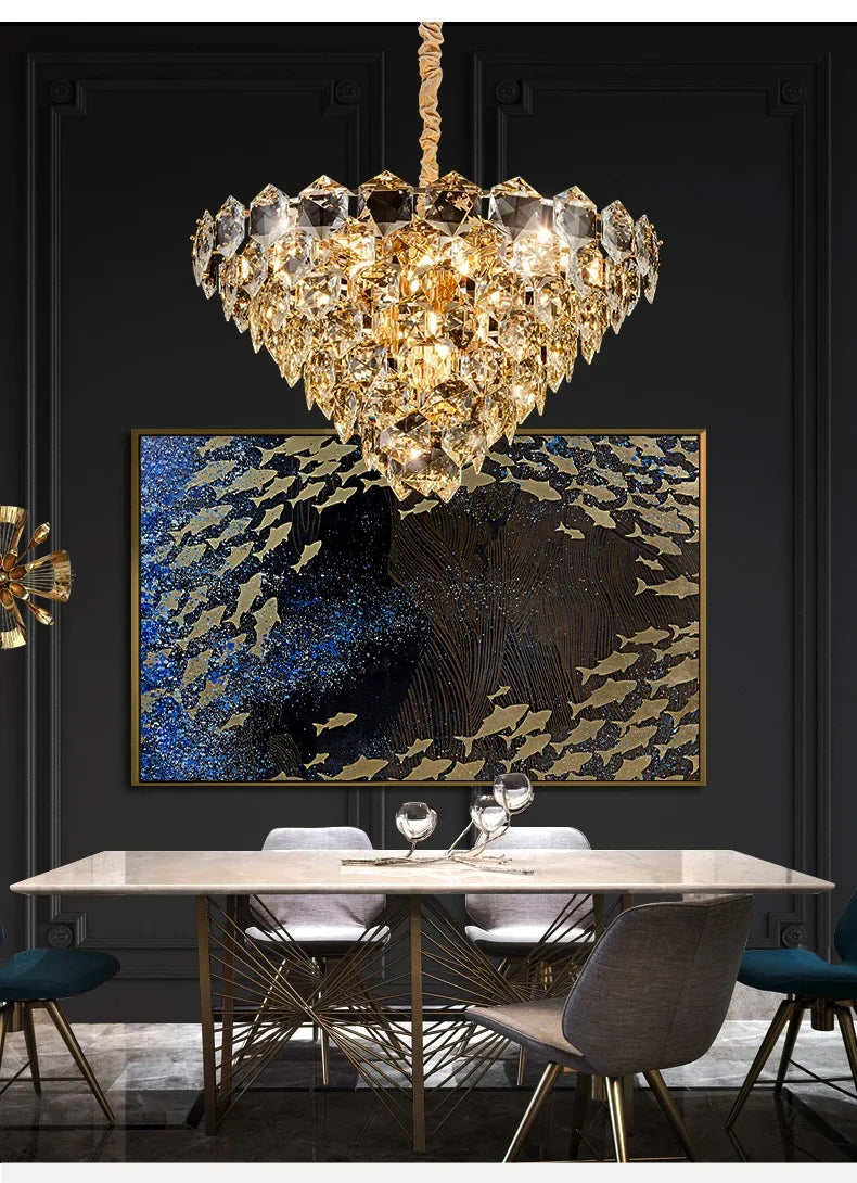 [Luminaire] Vintage Crystal LED Chandelier Gold Luxury