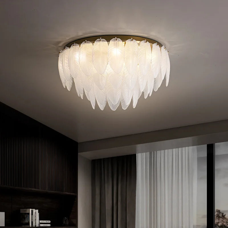 [Blanche] Glass Ceiling Chandelier White French