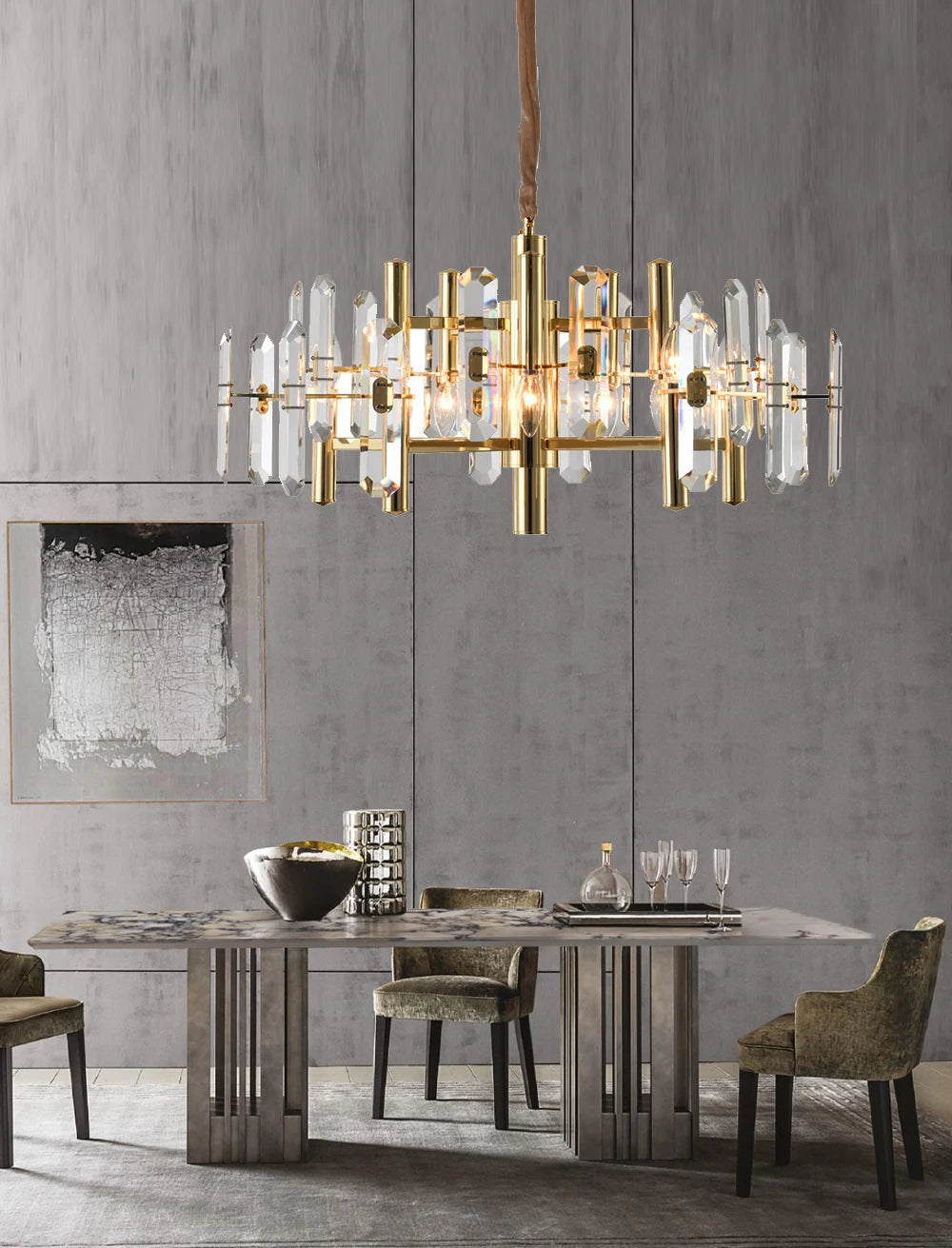 [Plafonnier] Crystal Ceiling Chandelier Brass Modern