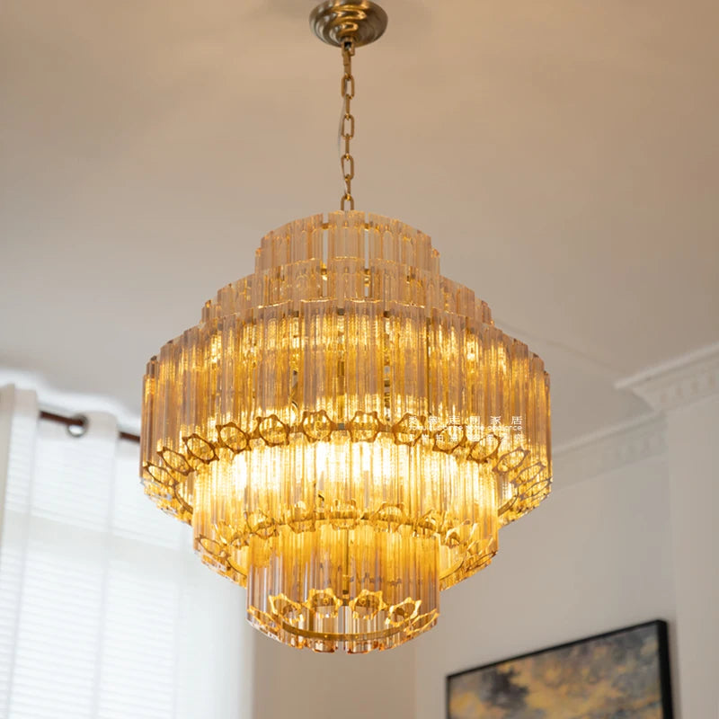 [Dorato] Vintage Gold Glass Chandelier French Round
