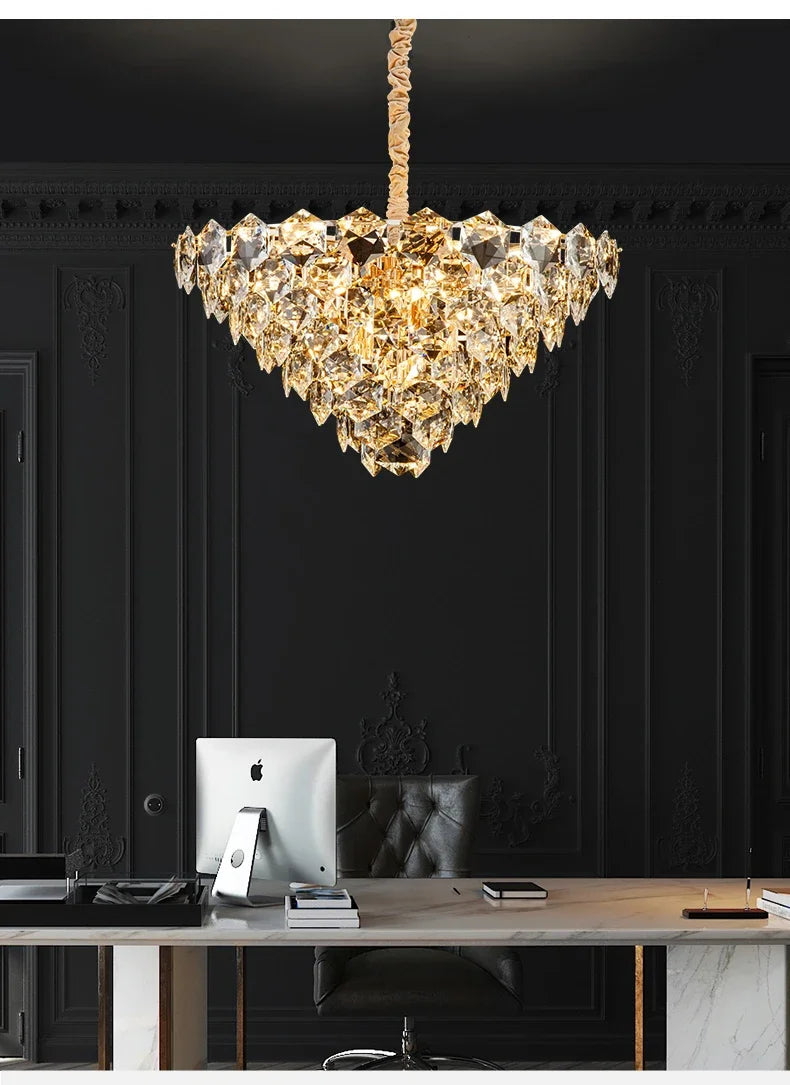 [Luminaire] Vintage Crystal LED Chandelier Gold Luxury