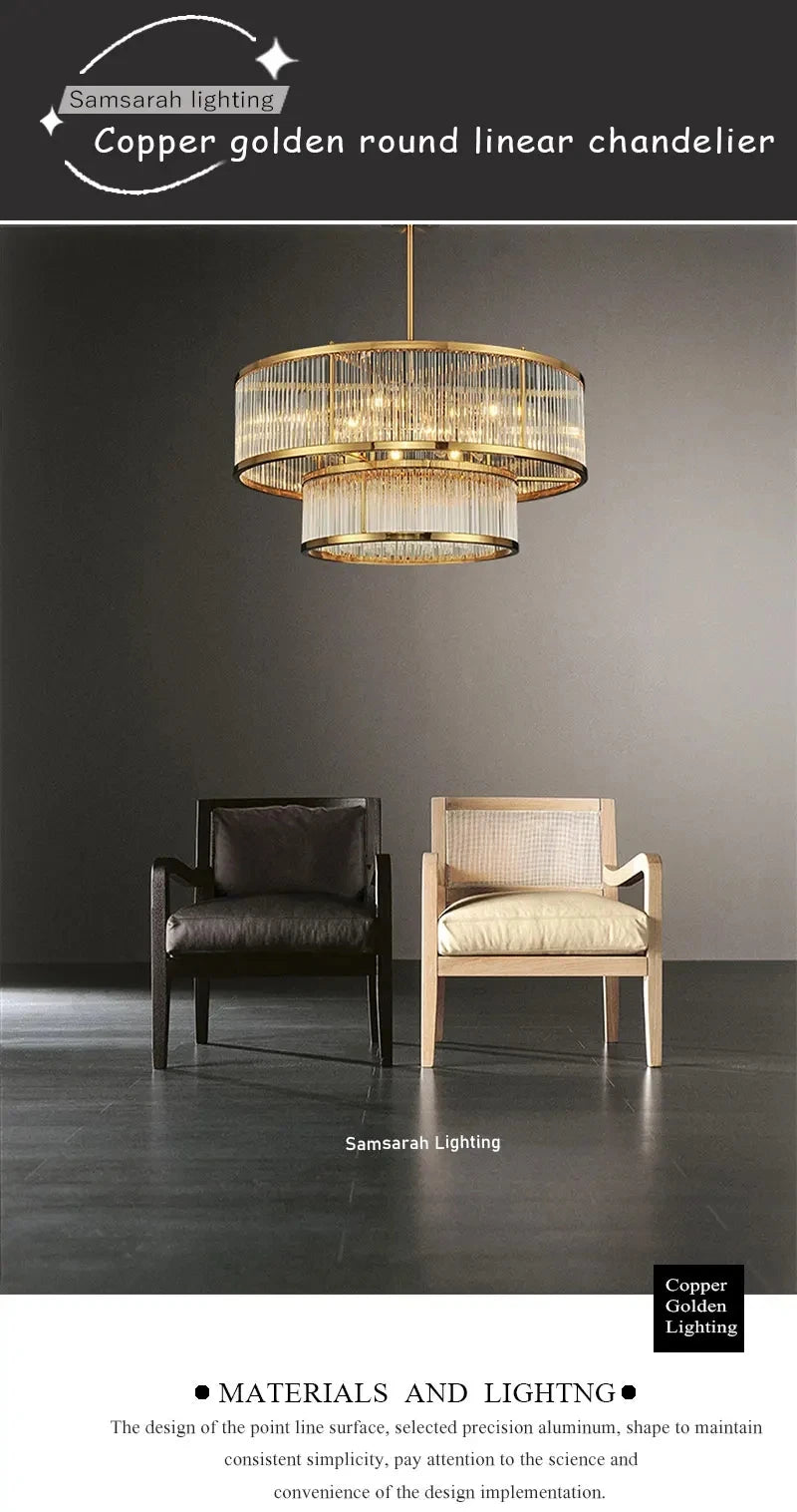 [Radiance] Copper Crystal Chandelier Golden Round