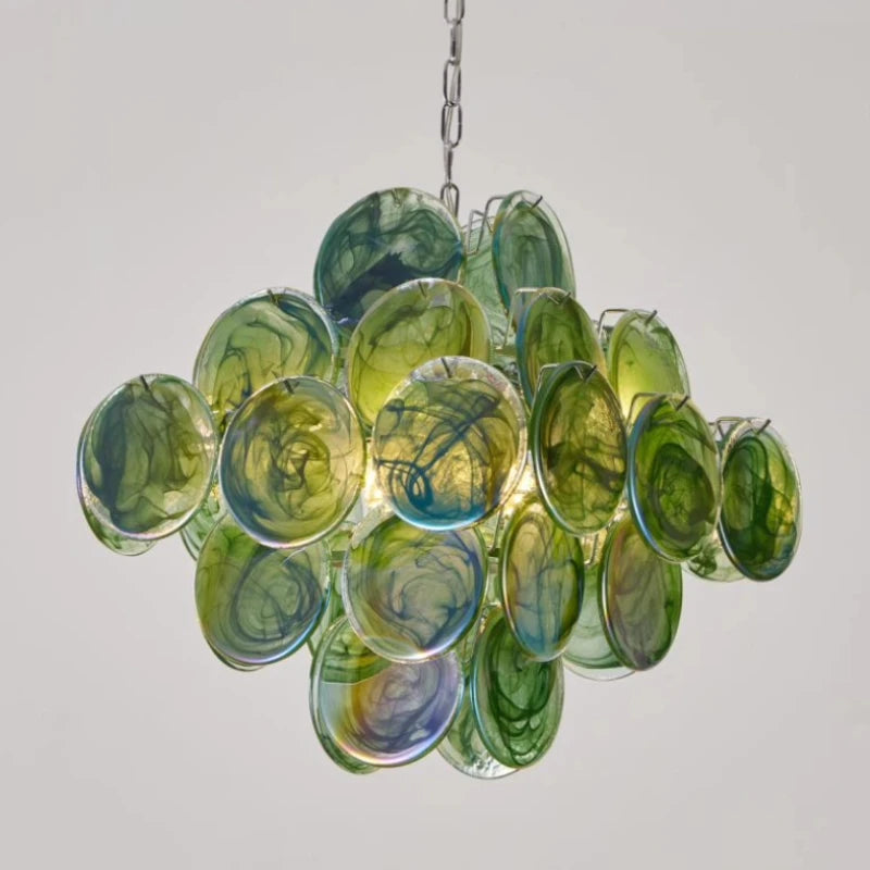 [Ellie] Pink Murano Disc Chandelier Handmade Glass