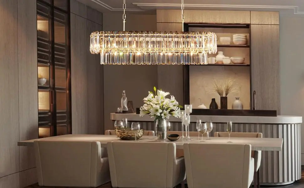 [Rettangolo] Gold Crystal Chandelier Rectangle Luxury