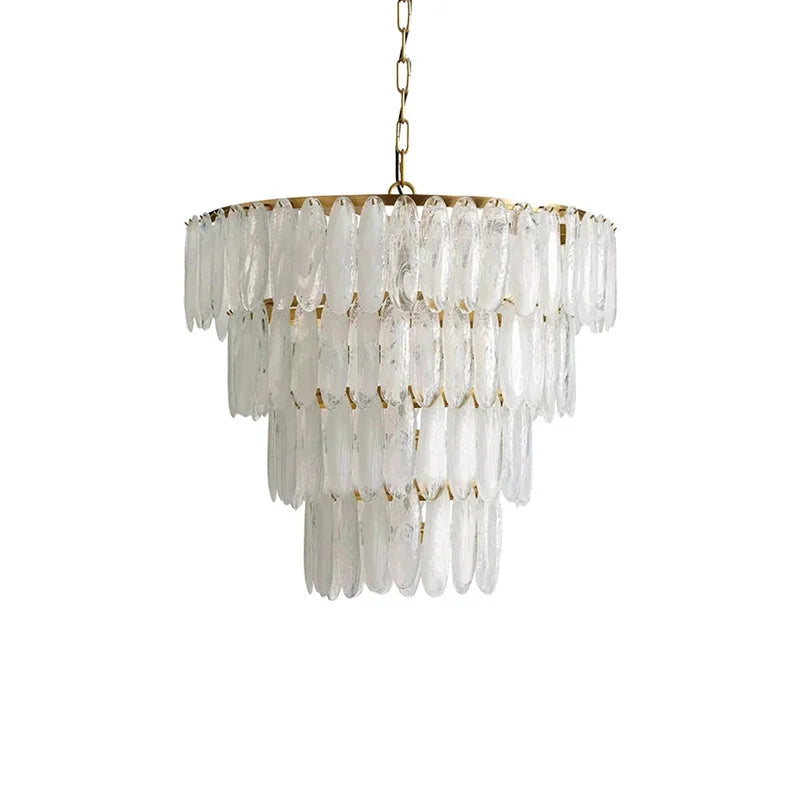 [Bianco] White Glass Pendant Art Deco Gold Chrome