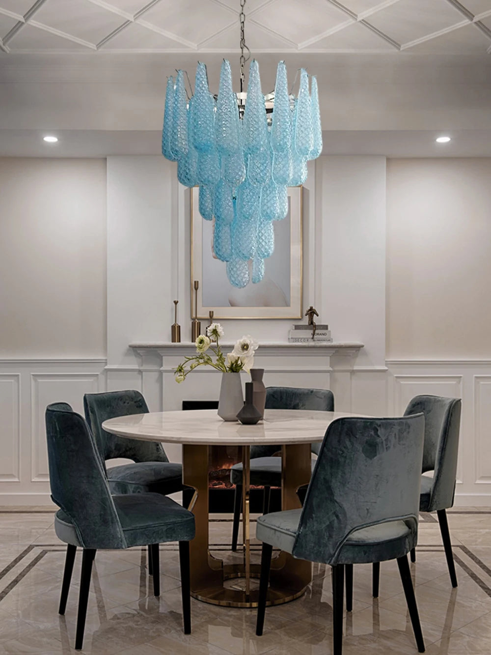 [coloreno] French Glass Chandelier Blue Pink White